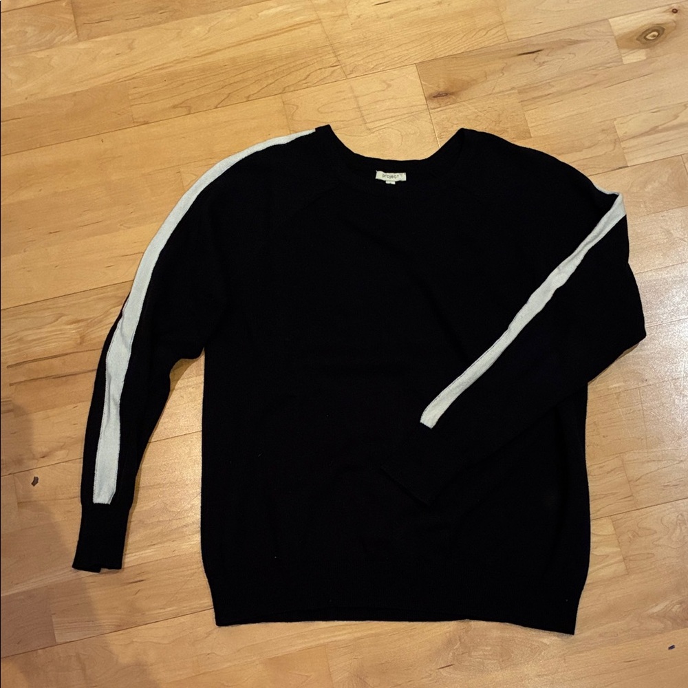 Women’s Black Sweater Long Sleeve with White Contrasting Trim